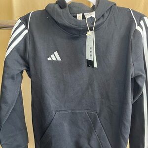 New- adidas Youth Medium -Adidas Black Hoodie with Signature Stripes